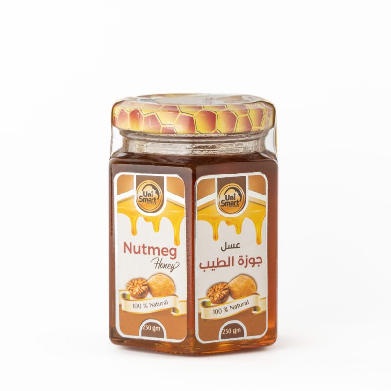 عسل جوزة الطيب - UniSmart Nutmeg Honey 250g hexagonal glass jar